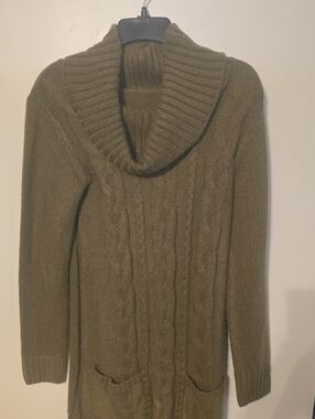 VENUS Olive Cable Cowl-Neck Knit Sweater Dress